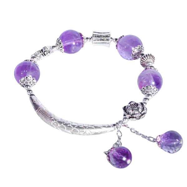 Vòng bạc mix đá thạch anh tím