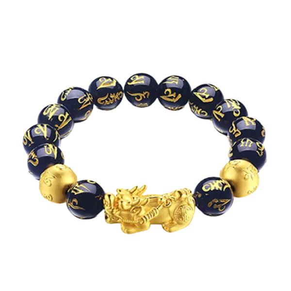 Vòng đá khắc chữ phối Charm Tỳ Hưu vàng 24K