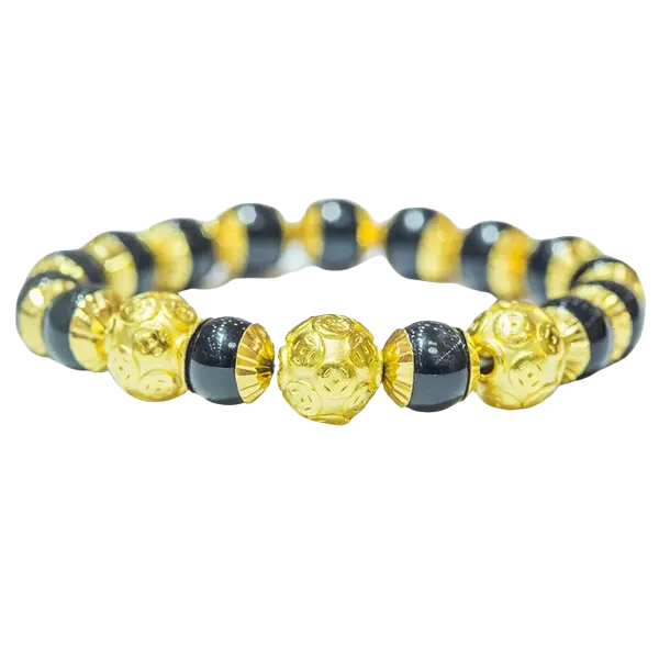 Vòng đá ngọc bọc vàng mix hạt vàng chữ điền – May mắn – Tài lộc