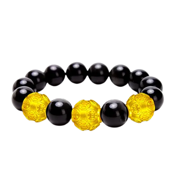 Vòng Đá Phối Charm Vàng 24K Hột Kim Tiền Tài Lộc