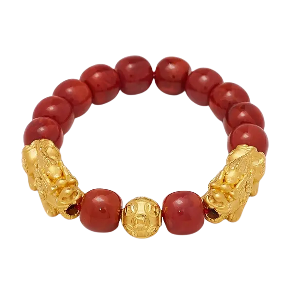 Vòng Đá Phối Charm Vàng 24k Tỳ Hưu Ngậm Hạt Kim Tiền