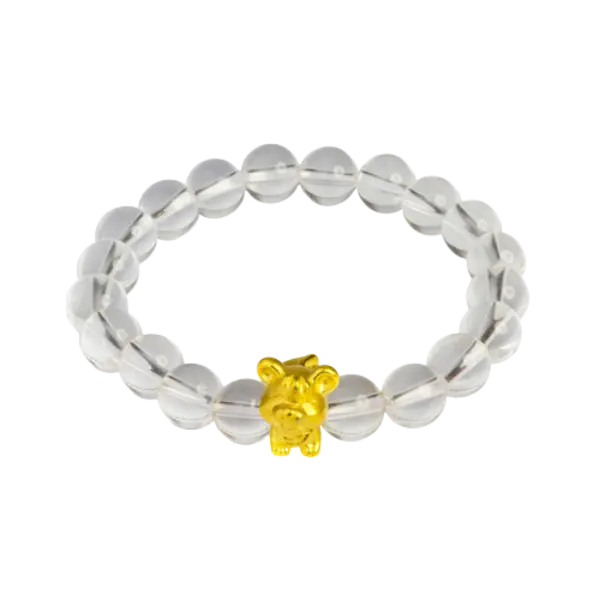 Vòng đá thạch anh phối charm vàng 24K Con giáp Tý