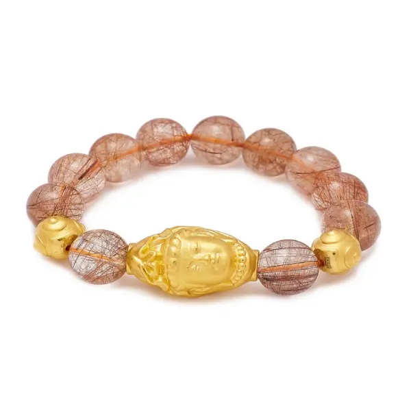 Vòng đá Thạch anh Tóc Đỏ mix Linh Châu Bồ Đề