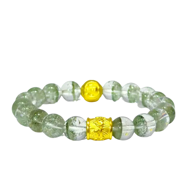 Vòng đá ưu linh xanh phối Charm Lục tự đại minh chú trụ mix Hột tròn phật tổ