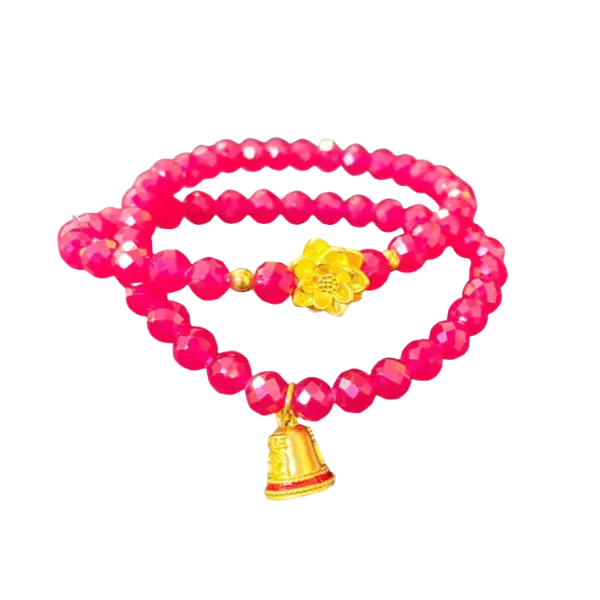 Vòng tay đá corundum cắt giác phối Charm hoa sen mix Bi vàng may mắn