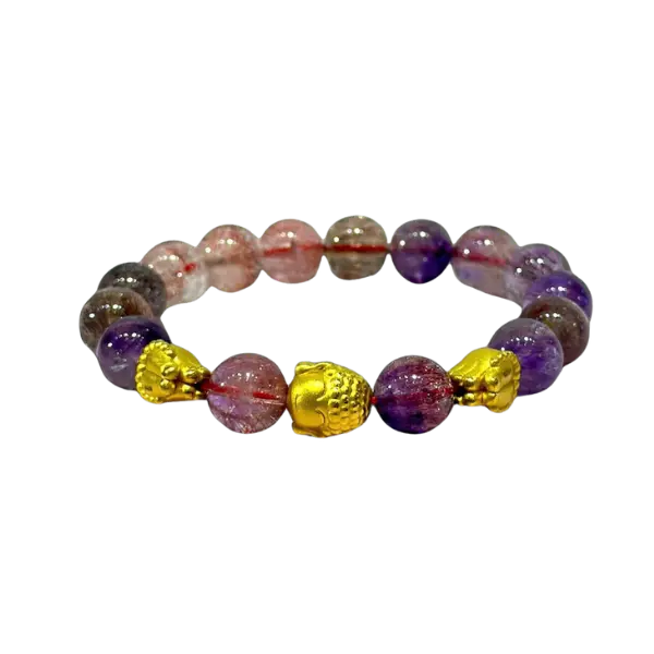 Vòng tay đá Superseven phối charm bàn tay phật mix đầu phật