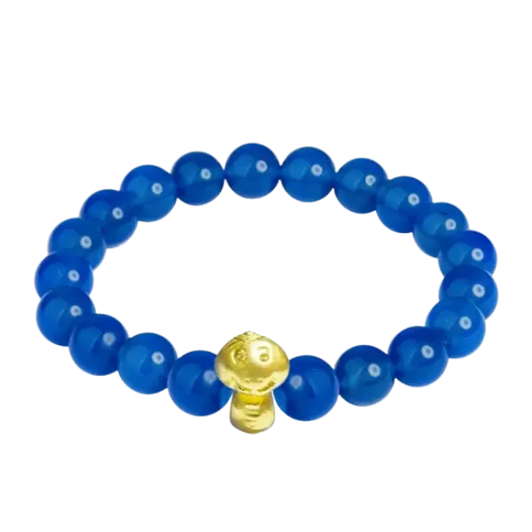 Vòng tay đá thạch anh xanh dương phối charm vàng con giáp Tỵ – May mắn