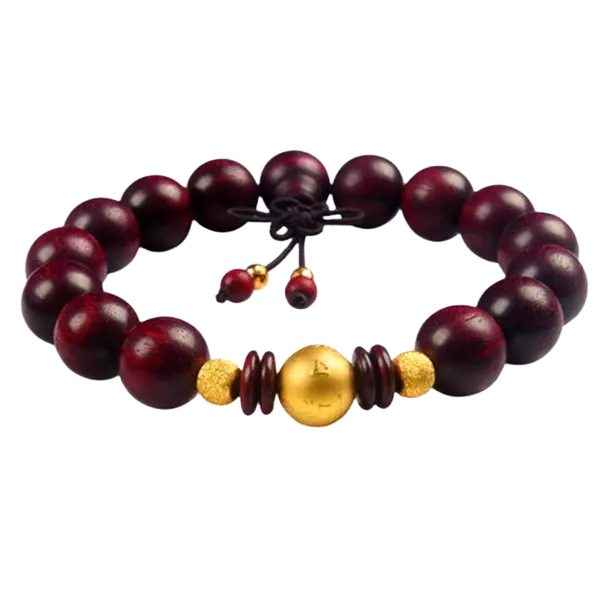 Vòng Gỗ Sưa Phối Charm Vàng 24K Hột Chú Bình An