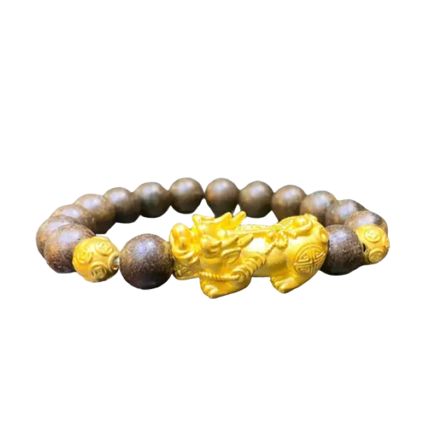 Vòng Trầm hương nâu đen phối Charm Tỳ Hưu tụ lộc mix Kim tiền