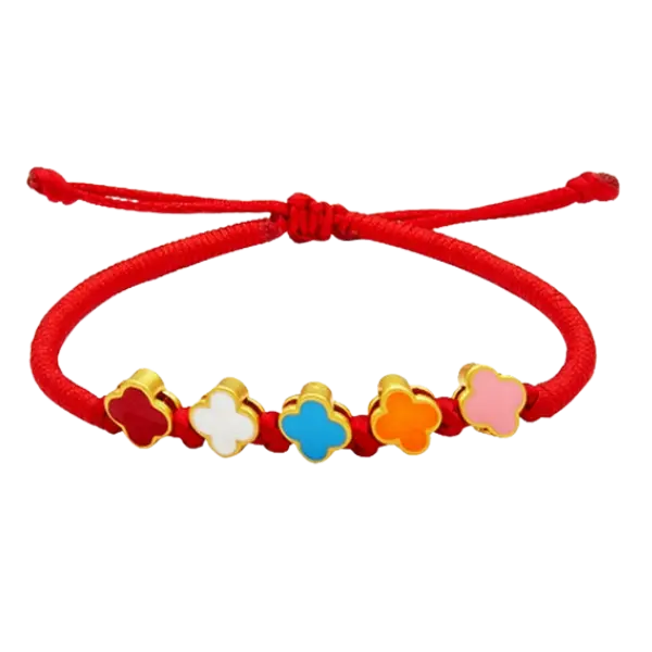 Vòng tay phối 5 charm vàng 24k Cỏ 4 lá – May mắn – Tình duyên