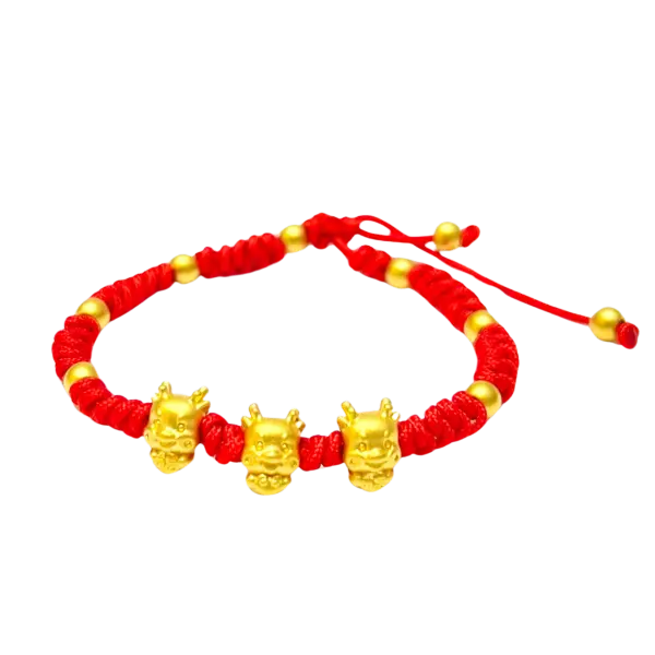 Vòng Tay Phối 3 Charm Vàng 24k Kim Thìn mix Bi vàng – Phong thủy