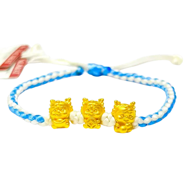 Vòng Tay Phối 3 Charm Vàng 24k Kim Thìn tài lộc – may mắn