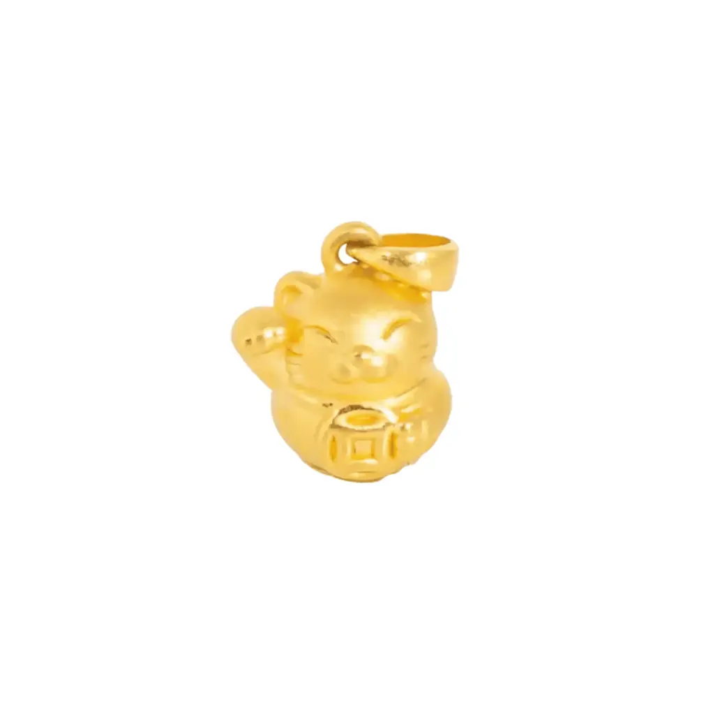 Mặt Dây Vàng 24K Mèo Chiêu Tài Ôm Kim Tiền