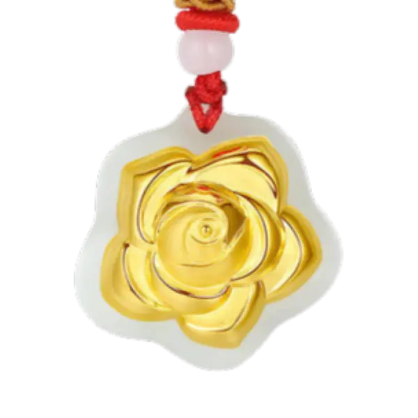 Mặt Ngọc Phỉ Thúy Dát Vàng 24k Hoa Hồng