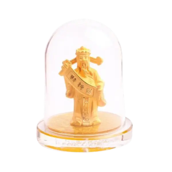 Tượng Mạ Vàng 24k Thần Tài Cầm Liễn Phúc Lộc Thọ Để Bàn