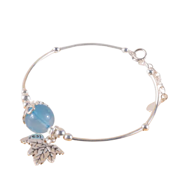 Vòng tay bạc đá Aquamarine mix charm lá cây