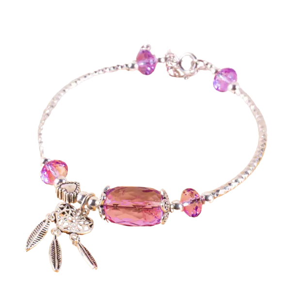 Vòng tay bạc đá Thạch Anh tím cắt giác mix chuông gió phong thủy