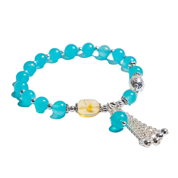 Vòng tay đá Amazonite phối Thạch anh vàng mix bạc