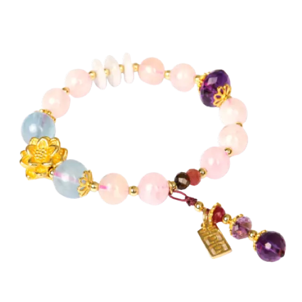 Vòng tay đá aquamarine mix đá thạch anh hồng mix bạc