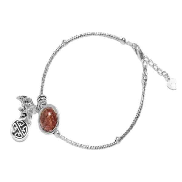 Vòng tay đá Thạch anh Tóc đỏ phối charm bạc