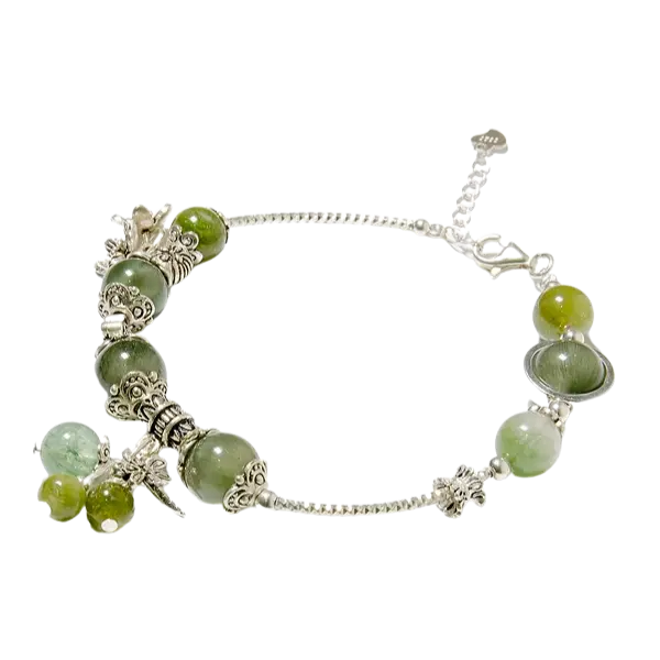 Vòng tay đá Thạch anh xanh lá phối hoa – Tình duyên