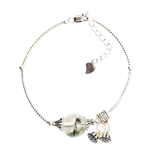 Vòng tay đá ưu linh xanh phối charm bạc phong thủy mix bạc