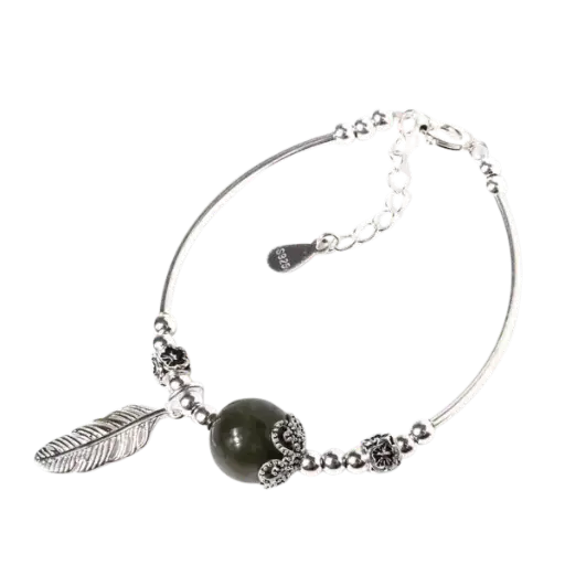 Vòng tay bạc phối đá thạch anh đen mix bạc