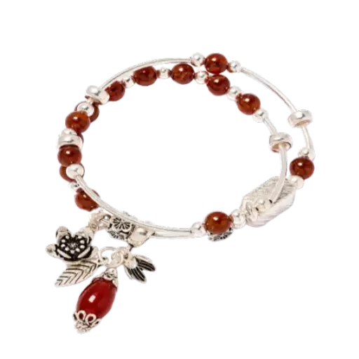 Vòng tay đá Garnet phối charm hoa
