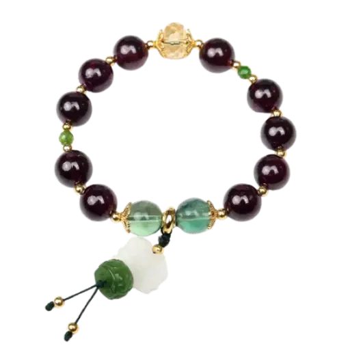 Vòng tay đá garnet phối ngọc hòa điền thời trang mix bạc