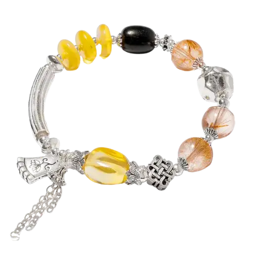 Vòng tay đá Hổ Phách phối Thạch anh Tóc đỏ