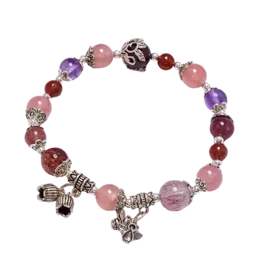 Vòng tay đá Super Seven phối charm bạc nụ hoa