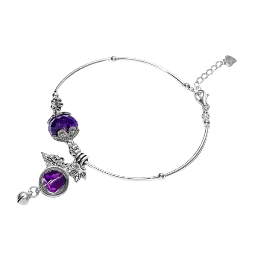 Vòng tay đá Thạch Anh Tím đa giác phối bạc