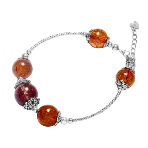 Vòng tay đá Thạch anh Tóc đỏ mix bạc