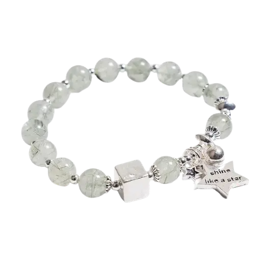 Vòng tay đá Thạch anh tóc mix ngôi sao bạc – Tình duyên