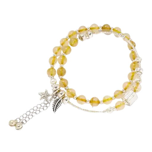 Vòng tay đá Thạch anh tóc vàng phối charm lục lạc