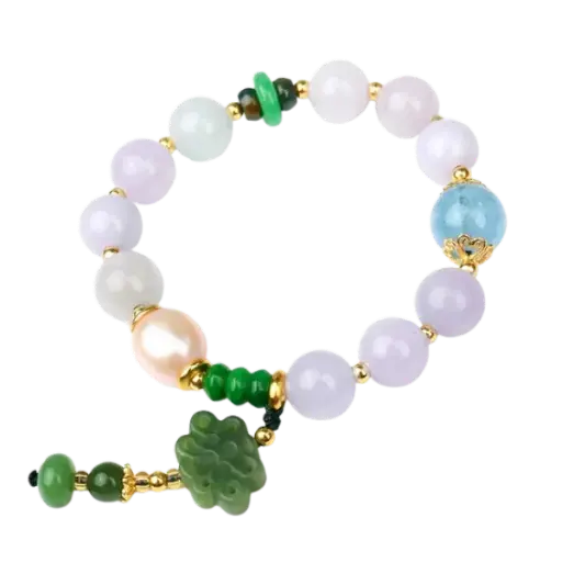 Vòng tay đá thạch anh và aquamarine phối ngọc hòa điền mix bạc