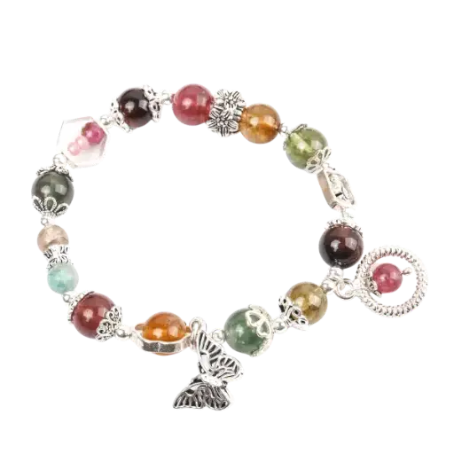 Vòng tay đá tourmaline ngũ sắc thiên nhiên mix bạc