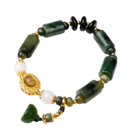 Vòng tay đá trụ phối ngọc bọc vàng mix bạc