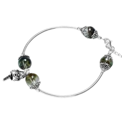 Vòng tay đá Ưu Linh xanh phối chuông Mèo Chiêu Tài