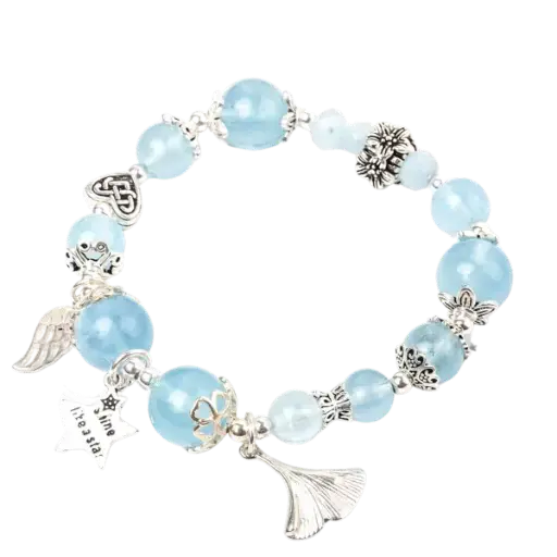 Vòng tay hoa dẻ quạt phối đá Aquamarine mix bạc