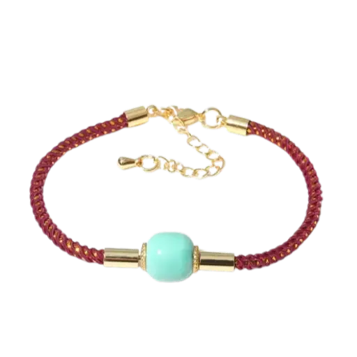 Vòng tay ngọc bọc bạc cao cấp phối dây vải mix bạc