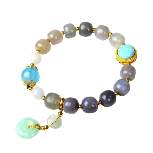 Vòng tay ngọc hòa điền phối đá aquamarine mix bạc