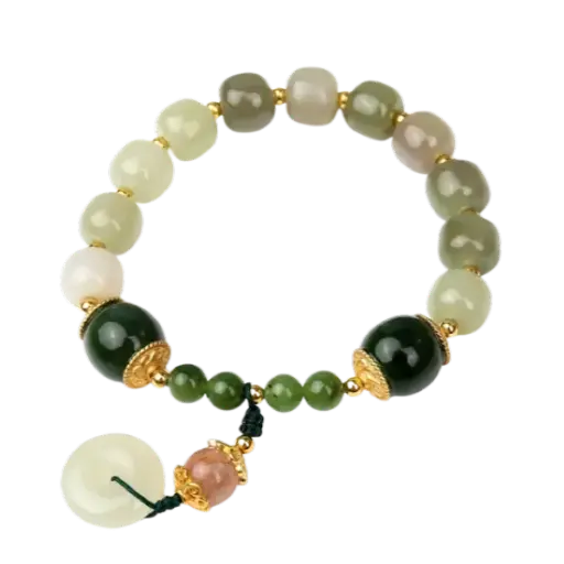 Vòng tay thạch anh xanh lá mix ngọc hòa điền mix bạc