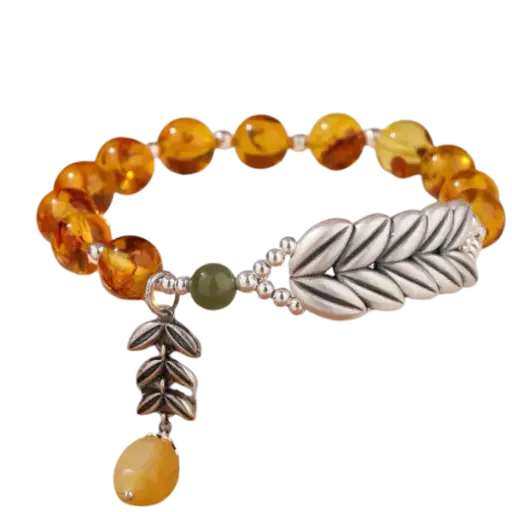 Vòng tay bạc mix hổ phách vàng