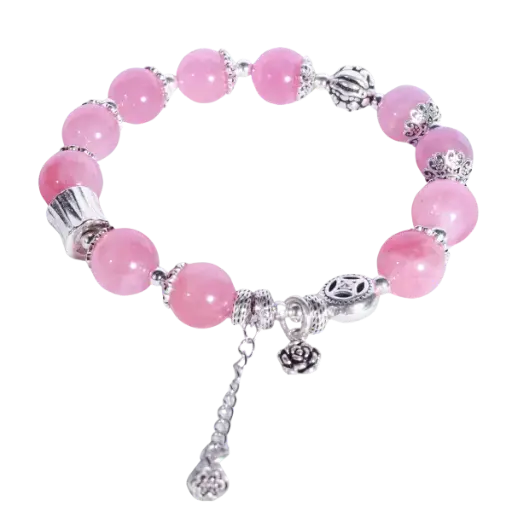 Vòng bạc charm rơi  mix đá thạch anh hồng