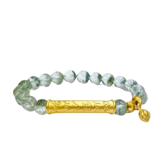 Vòng đá ưu linh xanh 8.5mm phối Mặt dây Búp sen mix Lắc Úm ma ni