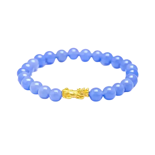 Vòng đá thạch anh xanh lá phối Charm vàng Tỳ Hưu mệnh Thủy – May mắn – Tiền tài