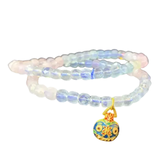 Vòng tay đá Beryl phối Charm rơi linh vật nuốt vàng may mắn