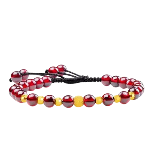 Vòng tay đá garnet mix bi vàng nhám – May mắn – Tình duyên