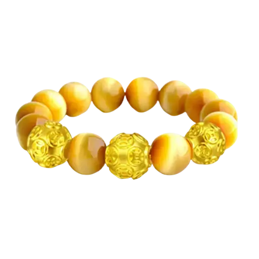 Vòng Tay Đá Mắt Hổ Mix Vàng 24k Hột Kim Tiền